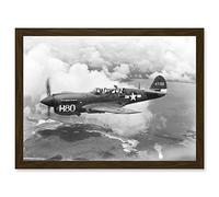 Artery8 War Military Vintage US Airforce Fighter Plane Black White P-40 Artwork Framed Wall Art Print A4