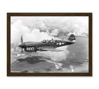 War Military Vintage US Airforce Fighter Plane Black White P-40 Artwork Framed Wall Art Print A4 Artery8 Brown One Size
