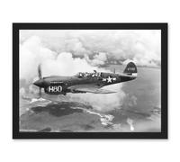 War Military Vintage US Airforce Fighter Plane Black White P-40 Artwork Framed Wall Art Print A4 Artery8 Black One Size