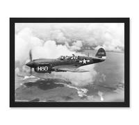 War Military Vintage US Airforce Fighter Plane Black White P-40 Artwork Framed Wall Art Print A4 Artery8 Black One Size