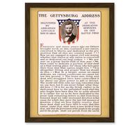 War US Civil President Abraham Lincoln Gettysburg Address A4 Artwork Framed Wall Art Print Artery8 Brown One Size