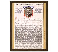 War US Civil President Abraham Lincoln Gettysburg Address A4 Artwork Framed Wall Art Print Artery8 Brown One Size
