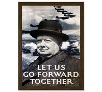 Artery8 War Winston Churchill Military Victory UK Britain England World War 2 A4 Artwork Framed Wall Art Print in Brown Artery8 Brown