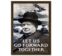 Artery8 War Winston Churchill Military Victory UK Britain England World War 2 A4 Artwork Framed Wall Art Print
