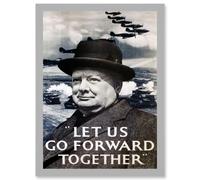 Artery8 War Winston Churchill Military Victory UK Britain England World War 2 A4 Artwork Framed Wall Art Print in Light Grey Artery8 Light Grey