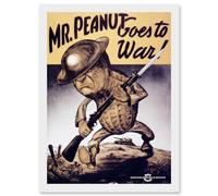 Artery8 War World WW2 USA Mr Peanut Goes To War Helmet Gun A4 Artwork Framed Wall Art Print in White Artery8 White
