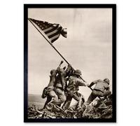 Wee Blue Coo War Wwii Iwo Jima Stars Stripes Flag Art Print Framed Poster Wall Decor 12X16 Inch