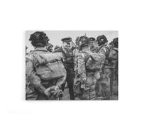 Artery8 War WWII USA Paratroopers D Day Canvas Wall Art Print in Grey | Size: W12" x H16" Artery8 Grey W12" x H16"