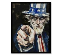 War WWII USA Uncle Sam Want You Sinister Dark Framed Art Print Artery8 Blue A4