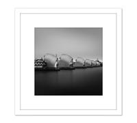 Artery8 Warby Thames Barrier River View Photo 8X8 Inch Square Wooden Framed Wall Art Print Picture with Mount in White Artery8 White
