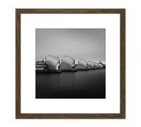 Artery8 Warby Thames Barrier River View Photo 8X8 Inch Square Wooden Framed Wall Art Print Picture with Mount in Brown Artery8 Brown