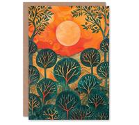 Artery8 Warm Sunrise Over Forest Painting Nature Greeting Birthday Card Him Her All Blank
