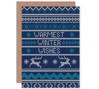 Artery8 Warmest Winter Wishes Christmas Xmas Jumper Greetings Card in Blue Artery8 Blue