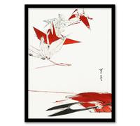 Artery8 Watanabe Seitei Framed Wall Art Print Bird Origami Crane Kachoga in Red | Size: A3 Artery8 Red A3