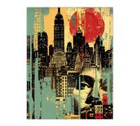 Artery8 Watching The Sun Set Abstract Cityscape Wall Art Print | Size: W12" x H16" Artery8 Multicolor W12" x H16"