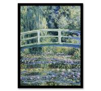 Artery8 Water Lilies & Japanese Bridge Monet Vintage Framed Wall Art Print in Green | Size: A4 Artery8 Green A4