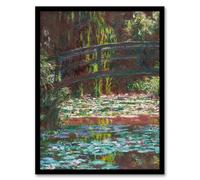 Artery8 Water Lily Pond with Bridge Framed Wall Art Print 18X24 Inch Artwork By Claude Monet : Peaceful Pond Scene For Relaxation Areas Lounge Or Spa Room Soft Soothing Interior Tone
