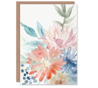 Artery8 Greeting Card Watercolour Aster Flower Bouquet Boho Pastels For Her Woman Birthday Card