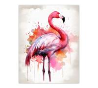 Artery8 Watercolour Flamingo Pink Ink Splat Design Watercolour Large Wall Art Poster Print Thick Paper 18X24 Inch