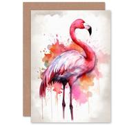 Artery8 Watercolour Flamingo Pink Watercolour for Wife Her Mum Sister Daughter Mom Gran Nan Birthday Thank You Congratulations Blank Art Greeting Card
