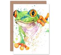 Artery8 Watercolour Frog Bright Greeting Card With Envelope Inside Premium Quality in Green Artery8 Green