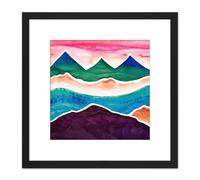 Artery8 Watercolour Himalayan Mountain Range Blood Red Sky Colourful Square Wooden Framed Wall Art Print Picture 8X8 Inch in Black Artery8 Black