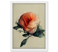 Artery8 Watercolour Pink Rose Flower Romantic Artwork Framed Wall Art Print A4 in White Artery8 White