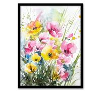 Artery8 Watercolour Spring Flowers Painting Floral Elegant For Living Room Artwork Framed Wall Art Print 18X24 Inch