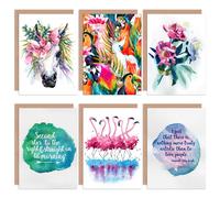 Artery8 Watercolour Vibrant Quotes Typography Nature Birds Flowers All Occasions Various Assorted Greeting Cards With Envelopes Pack of 6 in Pink Artery8 Pink