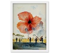 Artery8 Watercolour War Memorial Remembrance Day Poppy Brass Band Artwork Framed Wall Art Print A4 in White Artery8 White