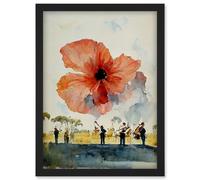 Artery8 Watercolour War Memorial Remembrance Day Poppy Brass Band Artwork Framed Wall Art Print A4 in Black Artery8 Black