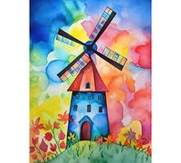 Artery8 Watercolour Windmill Netherlands Folk Art Extra Large XL Wall Art Poster Print