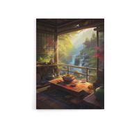 Artery8 Waterfall View From Japanese Tea House Patio Canvas Wall Art Print | Size: W18" x H24" Artery8 Multicolor W18" x H24"