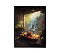 Artery8 Waterfall View From Japanese Tea House Patio Framed Canvas Wall Art Print | Size: W12" x H16" Artery8 Multicolor W12" x H16"