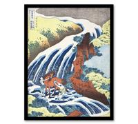 Artery8 Waterfall Yoshitsune Horse Japan Vintage Framed Wall Art Print Hokusai in Blue | Size: A4 Artery8 Blue A4
