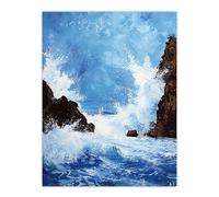 Artery8 Waves Crashing Rocks Sea Spray Oil Painting Living Room Extra Large XL Wall Art Poster Print