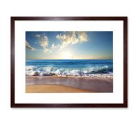 Artery8 Waves Crushing at Sandy Beach Shore Ocean Sea Summer Sunny Coastal Landscape Photograph Print Framed Wall Art Print Picture 12X16 inch Artery8 Brown