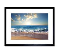 Artery8 Waves Crushing at Sandy Beach Shore Ocean Sea Summer Sunny Coastal Landscape Photograph Print Framed Wall Art Print Picture 12X16 inch Artery8 Black