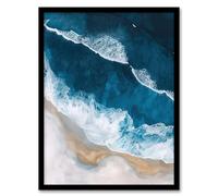 Artery8 Waves on Beach From Above Artwork Coastal Calm Bathroom Artwork Framed Wall Art Print 18X24 Inch