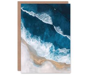 Artery8 Waves on Beach From Above Artwork Coastal Calm Greeting Birthday Card Him Her All Blank
