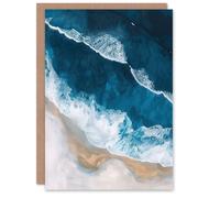 Artery8 Waves on Beach From Above Artwork Coastal Calm Greeting Birthday Card Him Her All Blank