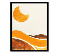 Artery8 Waxing Crescent Moon Abstract Orange Landscape Framed Art Print in Yellow | Size: A4 Artery8 Yellow A4