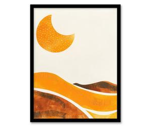 Artery8 Waxing Crescent Moon Abstract Orange Landscape Wall Art Print - A4 Size