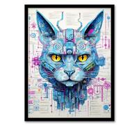 Artery8 Weaponized Cat Robot Hybrid Secret Military Schematic Blueprint Futuristic Complex Arcane Manuscript Gift For Him Man Cave Artwork Framed Wall Art Print 18X24 Inch