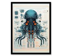 Artery8 Weapons Grade Jellyfish Robot Hybrid Secret Military Schematic Blueprint Futuristic Complex Arcane Manuscript Gift For Him Man Cave Art Print Artery8 Black W12" x H16"