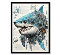 Artery8 Weapons Grade Shark Robot Hybrid Secret Military Schematic Blueprint Futuristic Complex Arcane Manuscript Gift For Him Man Cave Art Print Artery8 Black A4