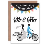 Artery8 Wedding Mr Mrs Tandem Marriage Fun Greetings Card in White Artery8 White