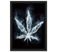 Artery8 Weed Marijuana Smoke Joint Spliff Leaf Black White A4 Artwork Framed Wall Art Print