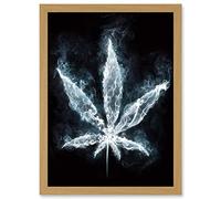 Artery8 Weed Marijuana Smoke Joint Spliff Leaf Black White A4 Artwork Framed Wall Art Print
