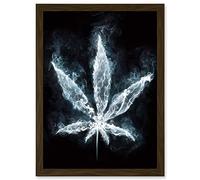 Artery8 Weed Marijuana Smoke Joint Spliff Leaf Black White A4 Artwork Framed Wall Art Print